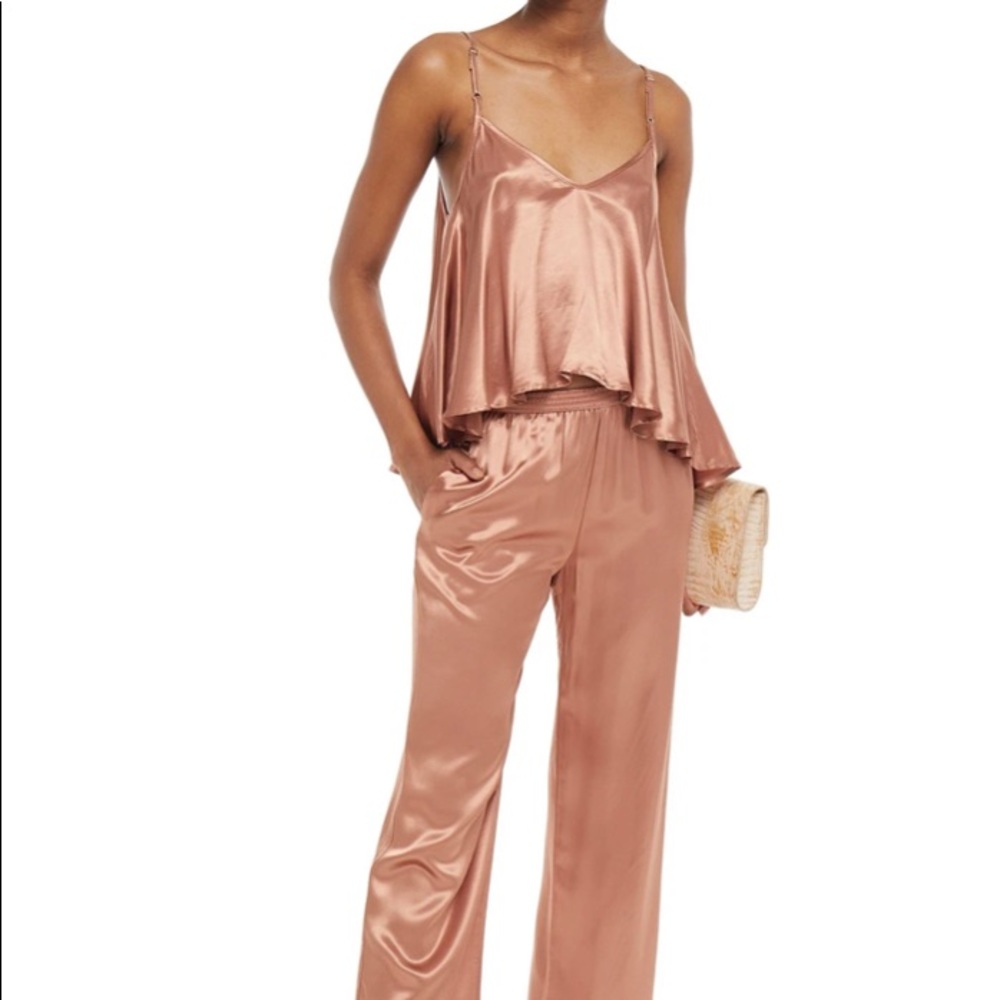 Enza Costa Satin Rose Gold Camisole & Wide-Leg Pant Set